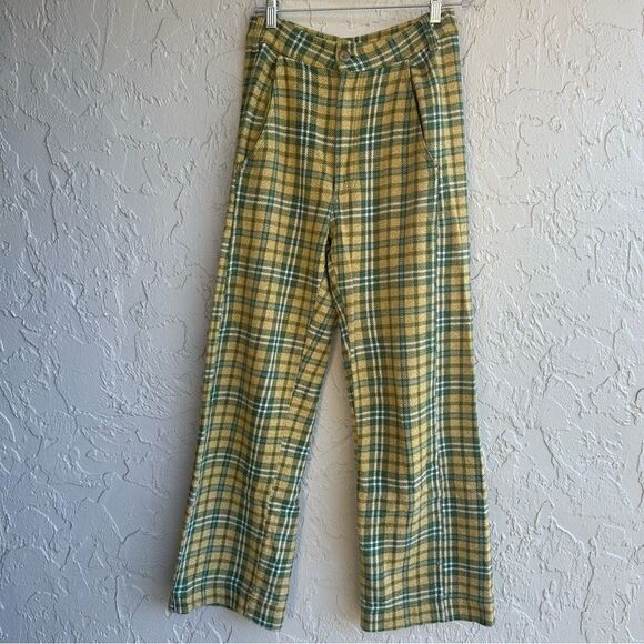 FREE PEOPLE Pants Women  2 Shape Up Trouser Plaid Check Hi Rise Relaxed Fit - Picture 1 of 11